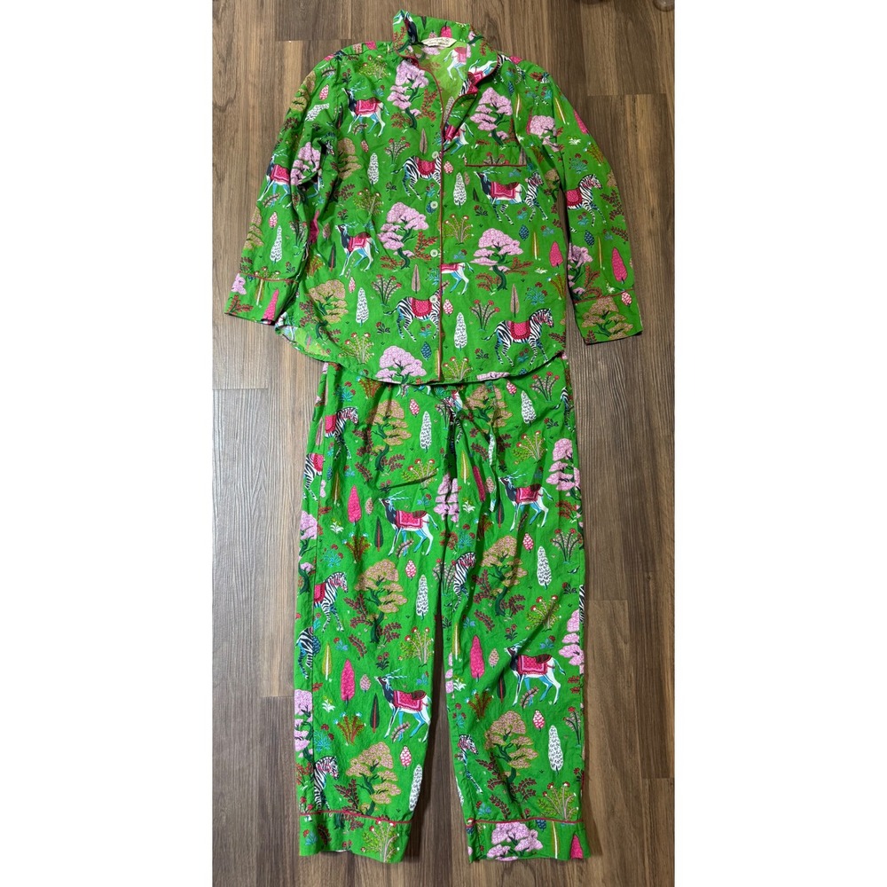 Printfresh Pajama Set Women XS Green Antelope Forest Cotton Long Sleeve PJs